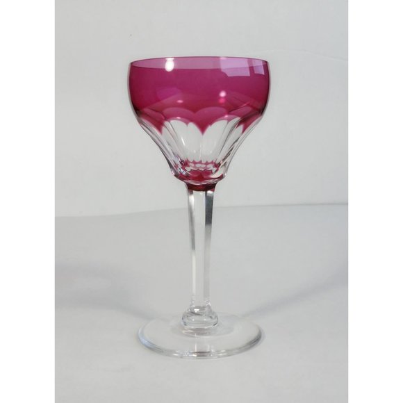 Vintage Val St Lambert Crystal Sherry Glass Cranberry Red small wine Mid Century - Picture 4 of 5